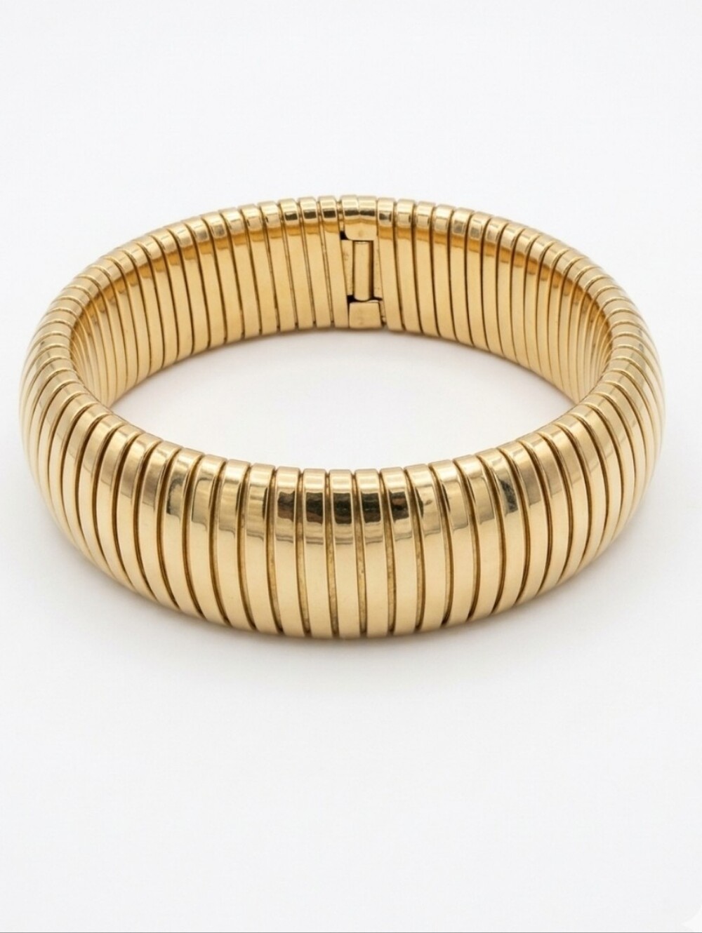 Elegant Gold Tone Ribbed Stretch Bangle Bracelet